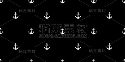 锚舵矢量无缝图案海洋航海船海洋孤立的壁纸背景黑色