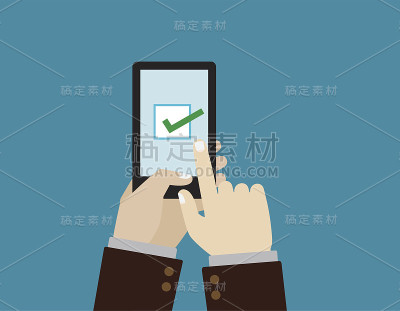 手智能手机。智能手机屏幕上的复选框。