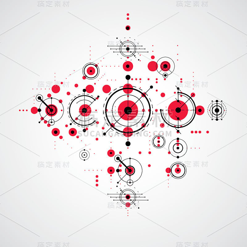 矢量包豪斯红色抽象背景与网格和圆圈