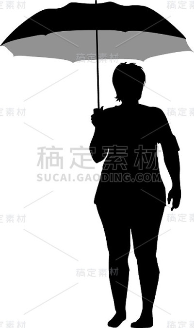 伞下妇女的黑色剪影