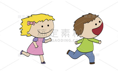 两个有趣的奔跑的孩子