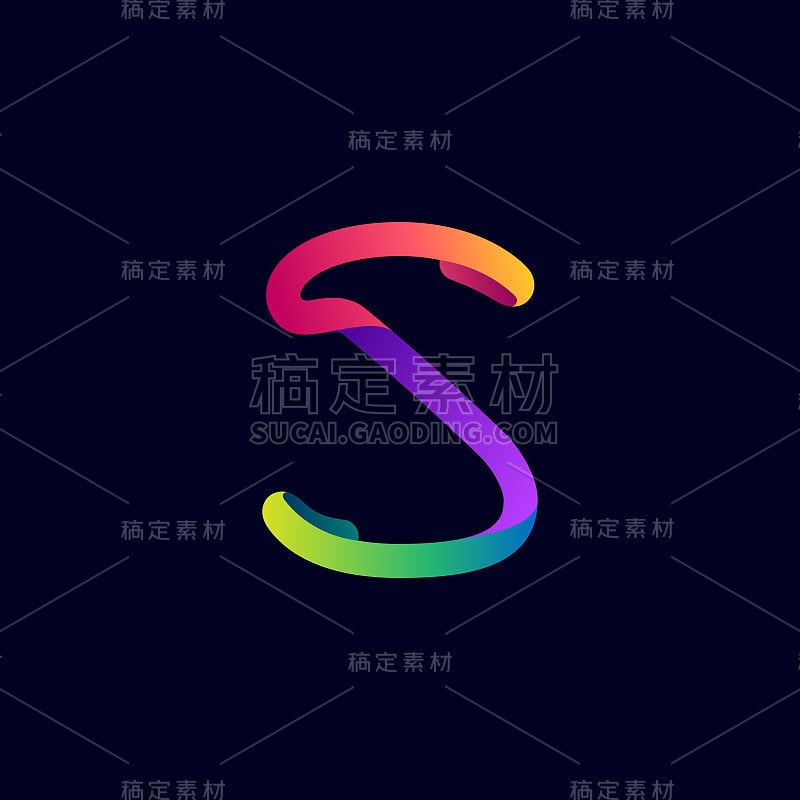 S字标志由多色渐变霓虹线制成。