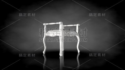 黑色背景上的白色椅子的3d渲染