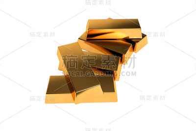 3D渲染现实的金色条在白色