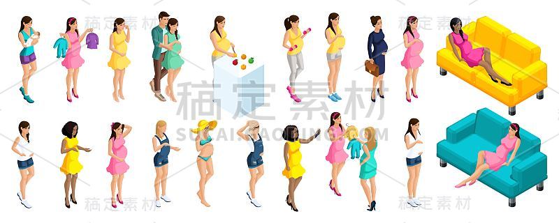 Quality is计量，一大批怀孕的3D女孩，参加运动，吃得好，关心，买东西，散步