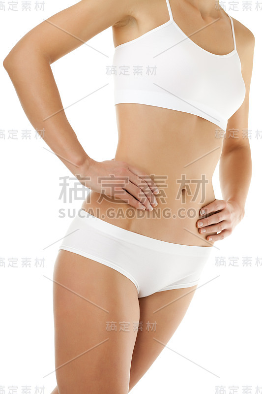 苗条的女人孤立在白色的背景