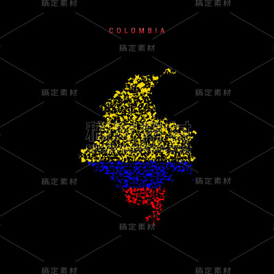 哥伦比亚国旗图，混乱的粒子图案中有哥伦比亚国旗的颜色。矢量图
