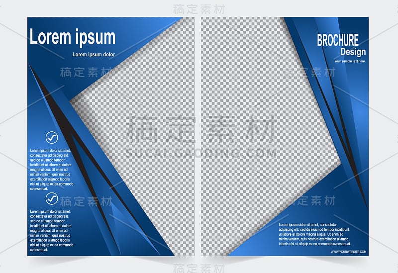 蓝色宣传册模板传单设计，正面和背面模板为年度报告