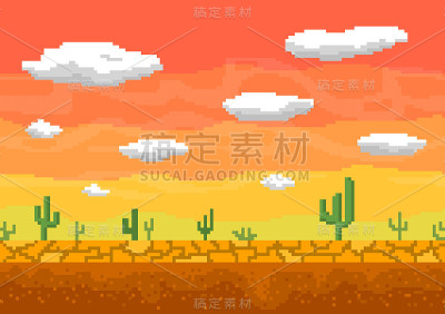 像素艺术沙漠无缝背景。