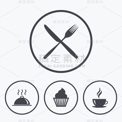 食物图标。松饼蛋糕的象征。叉,刀。