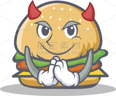 魔鬼汉堡角色快餐矢量插图