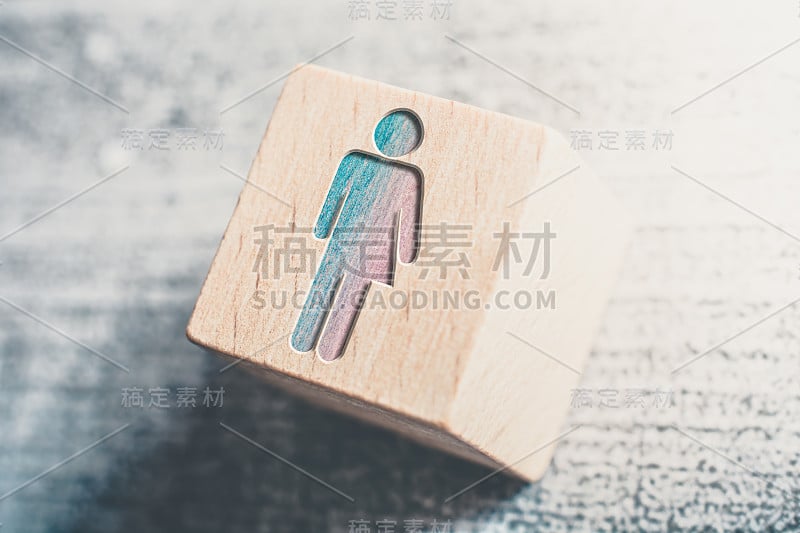 在桌子上的木块上的男女性别标志