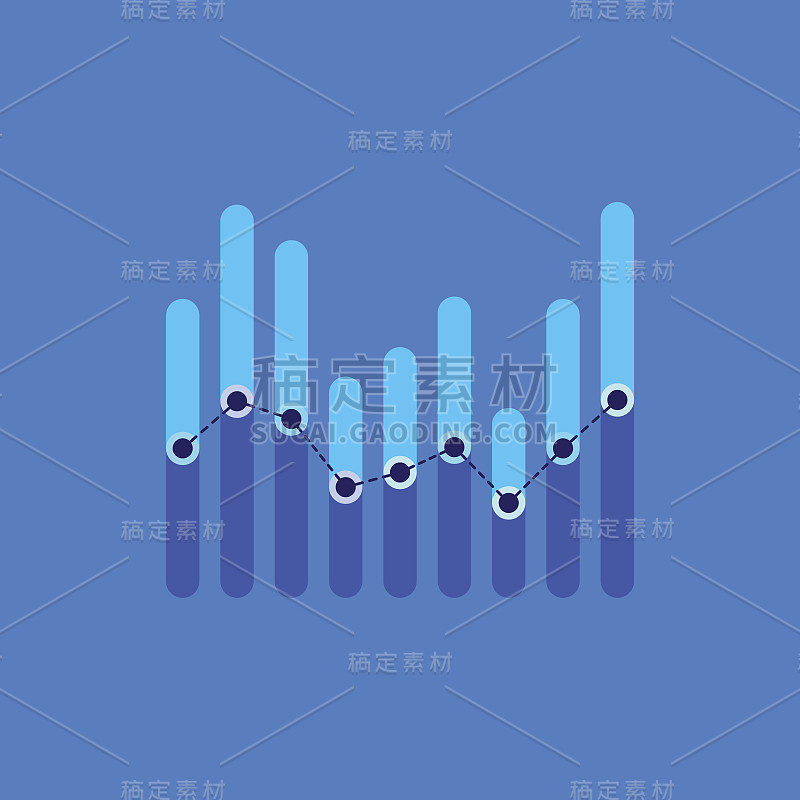 信息图与蓝色重叠条形和虚线中心线图