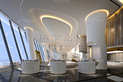 豪华酒店大堂和接待的3d渲染