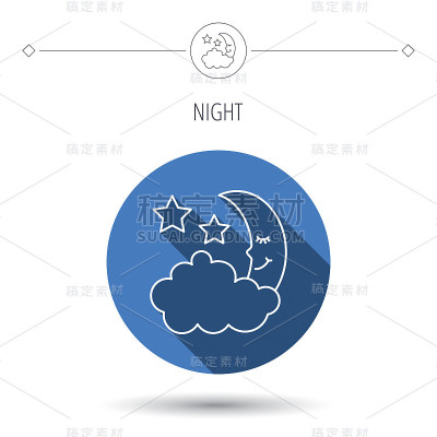 夜晚或睡眠图标。月亮和星星是星座。