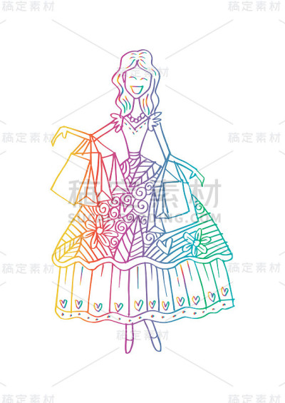 可爱的时尚女孩与购物袋。