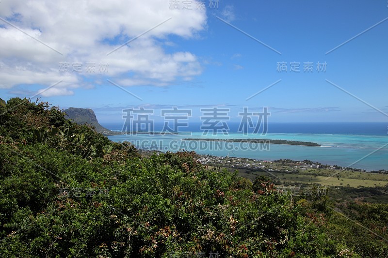 Panorama View海岸线Le Morne, Case Noyale, Tamarin, Fl