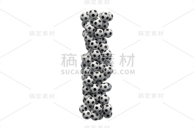 字母I来自足球，3D渲染孤立在白色背景