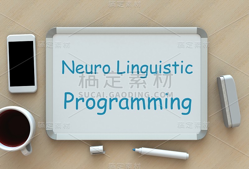 神经语言程序，白板上的信息，智能手机，桌上的咖啡