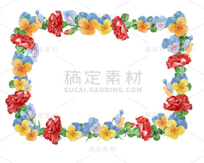 红色康乃馨和三色堇