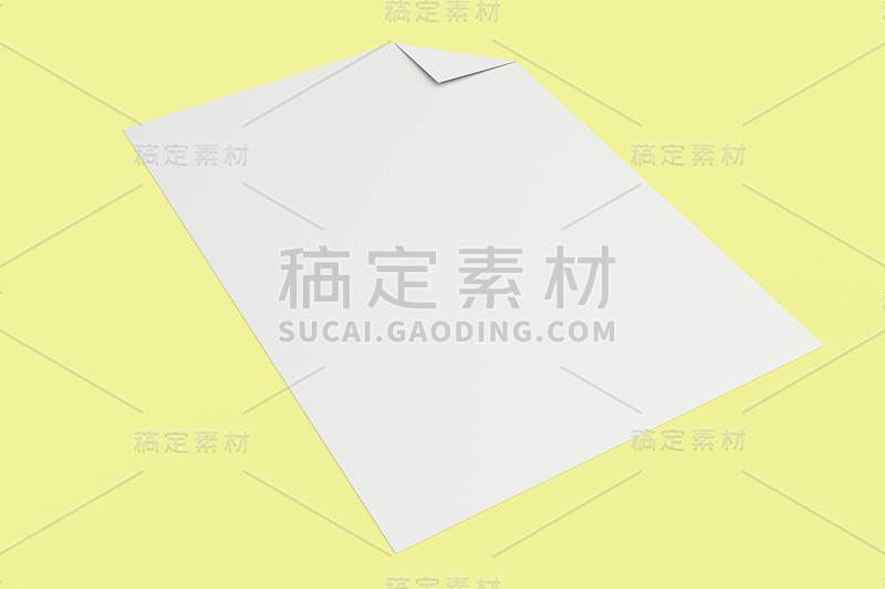 空白的白色传单与弯曲的角落模型在黄色的背景