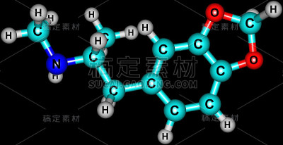 摇头丸分子结构孤立在黑色上
