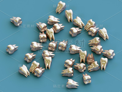 金牙，金冠牙。三维演示