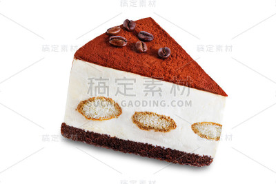 提拉米苏蛋糕装饰咖啡豆在白色孤立的背景