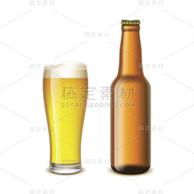 杯子和一瓶啤酒