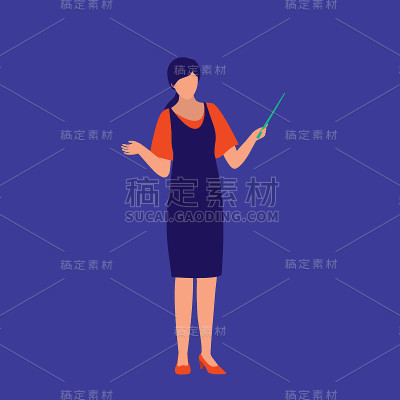 手持教鞭的女教师。教育培训职业理念。矢量插图平面卡通。