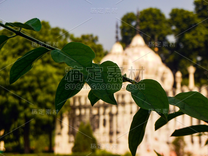 白天，印度德里红堡内五颜六色的旧建筑，著名的红堡内景色