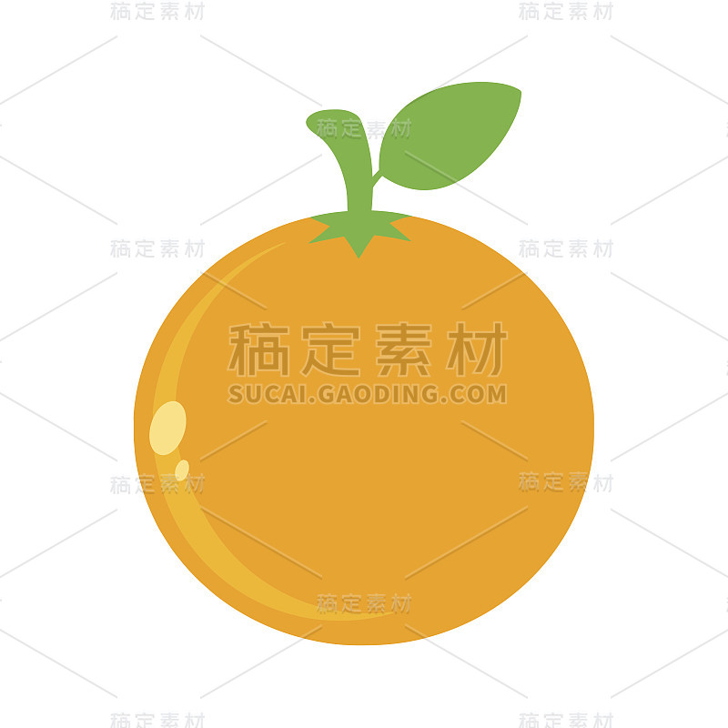 橙色新鲜水果与绿色叶子简单的图标平面设计