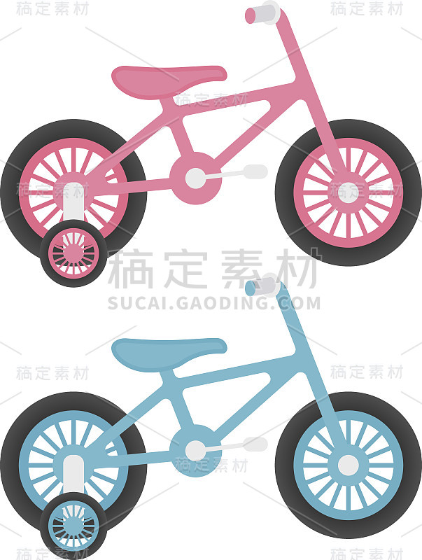 Set Of Two Pink And Blue Kids bikes isolate On A W