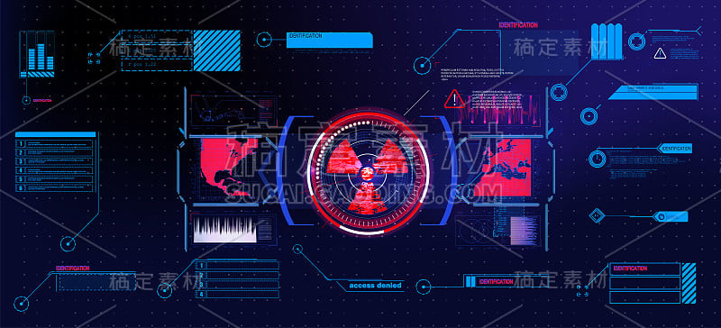 HUD, UI, GUI的未来用户界面屏幕元素设置。高科技屏幕的视频游戏。科幻概念设计。插图的编号标