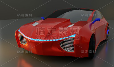 未来的汽车停在平整的地板上