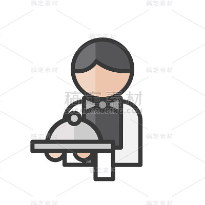 男服务员《阿凡达》。餐厅服务的角色。个人资料用户，人，人图标。矢量图