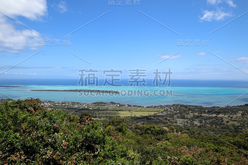 Panorama View海岸线Le Morne, Case Noyale, Tamarin, Fl