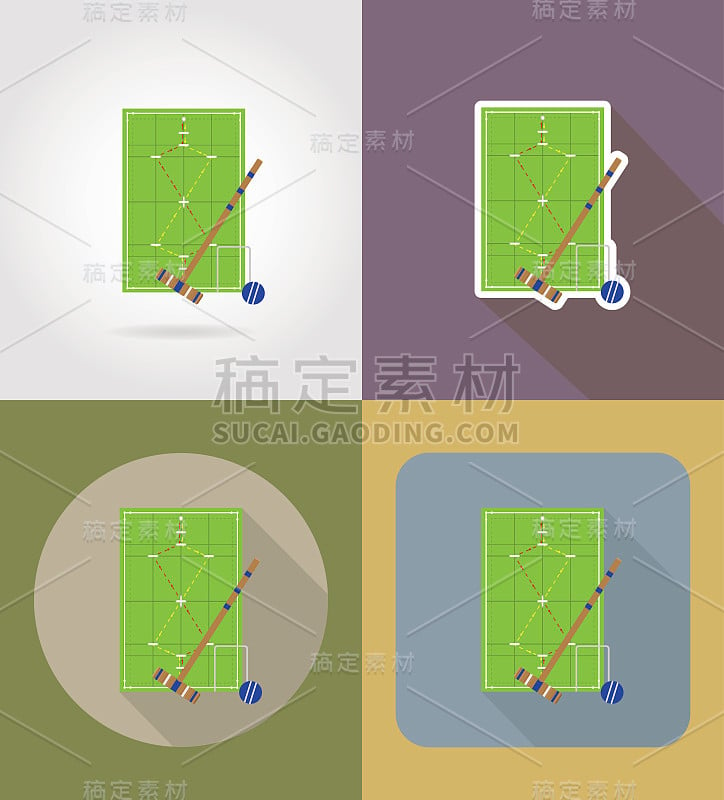 操场槌球平面图标矢量插图