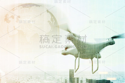 无人机对抗城市景观，地球，色调