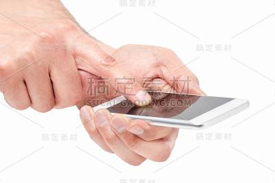 男子双手触摸智能手机隔离