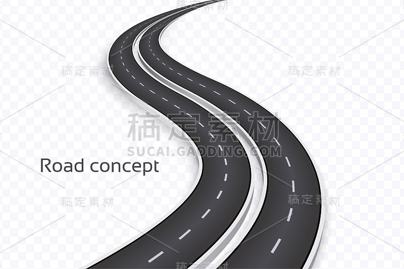 蜿蜒的3D道路概念上的一个透明的背景。时间轴的模板