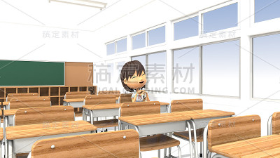 女学生在教室微笑的3D插图
