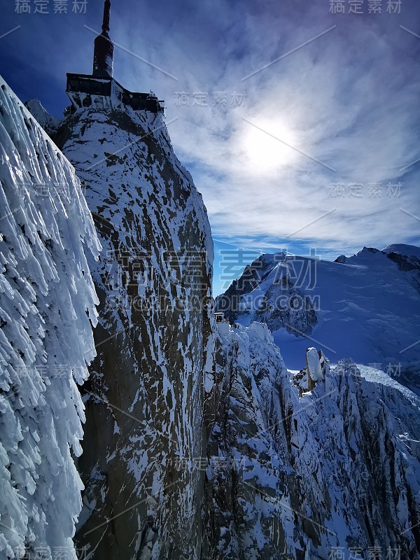 Chamonix Aiguille du midi法国勃朗山山脉滑雪滑雪单板滑雪