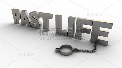 过去的生活文本与链和重量隔离在一个白色的背景。3 d渲染。