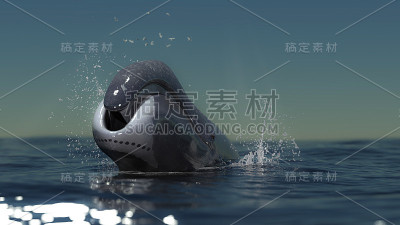 露脊鲸在海上享受空中3d渲染