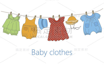 婴儿衣服挂在晾衣绳上