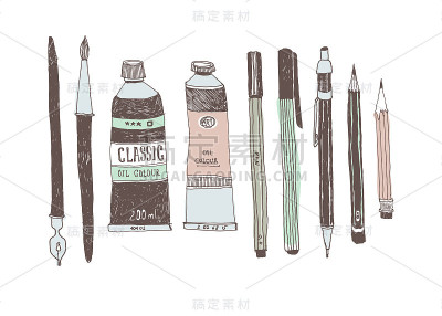 手绘艺术工具和用品集