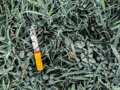 草地上的烟头