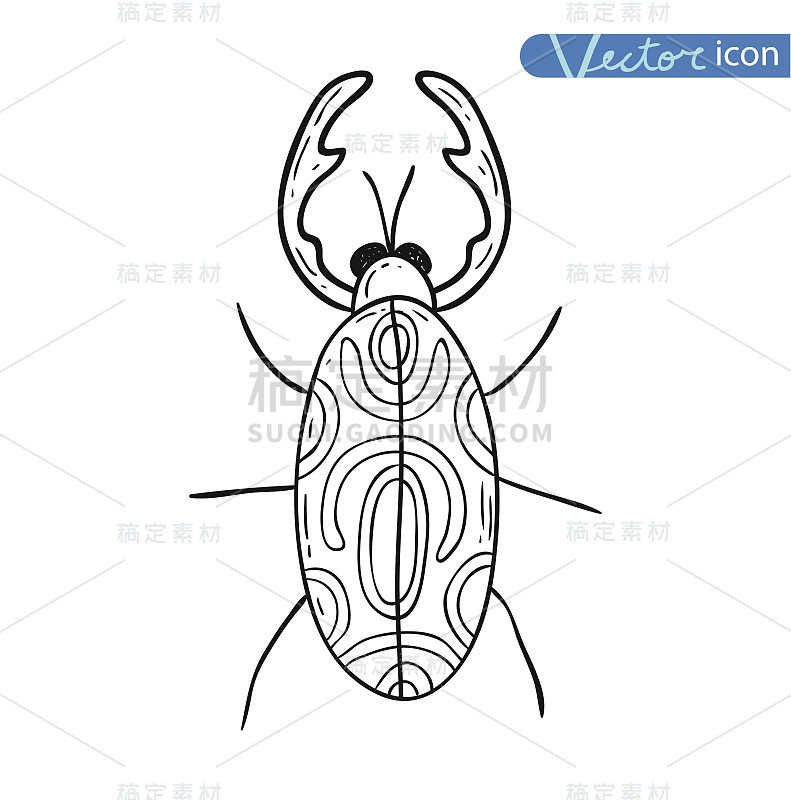 甲虫卡通虫，昆虫图标。矢量插图。