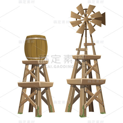 木制水塔和风力发电厂